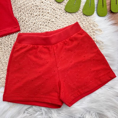 Conj. Blusa e Short em Lese Floral - Vermelho